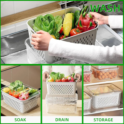 Fruit Storage Containers for Fridge with Removable Colander, Airtight Food Storage Container, Dishwasher Safe Produce Saver