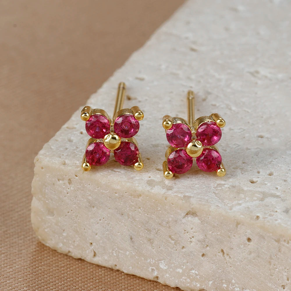 Stainless Steel Dainty Flower Stud Earring for Women Piercing Cartilage Ear Ring Colorful Zircon Women's Aesthetic Jewelry Gift