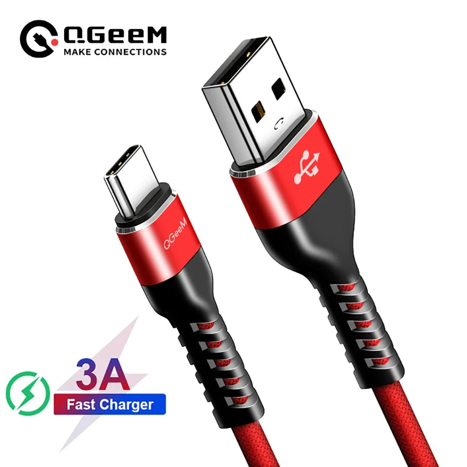 QGeeM 3A USB C Cable USB Type C Cable for Xiaomi OPPO Realme Poco Oneplus Redmi Phone Charger Fast Charge Charger Type C Cable