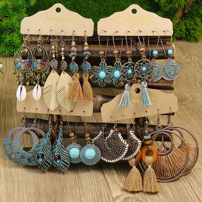 Bohemian style alloy retro handmade tassel weaving dream net ethnic storm Bohemian earrings