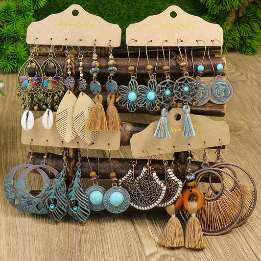 Bohemian style alloy retro handmade tassel weaving dream net ethnic storm Bohemian earrings