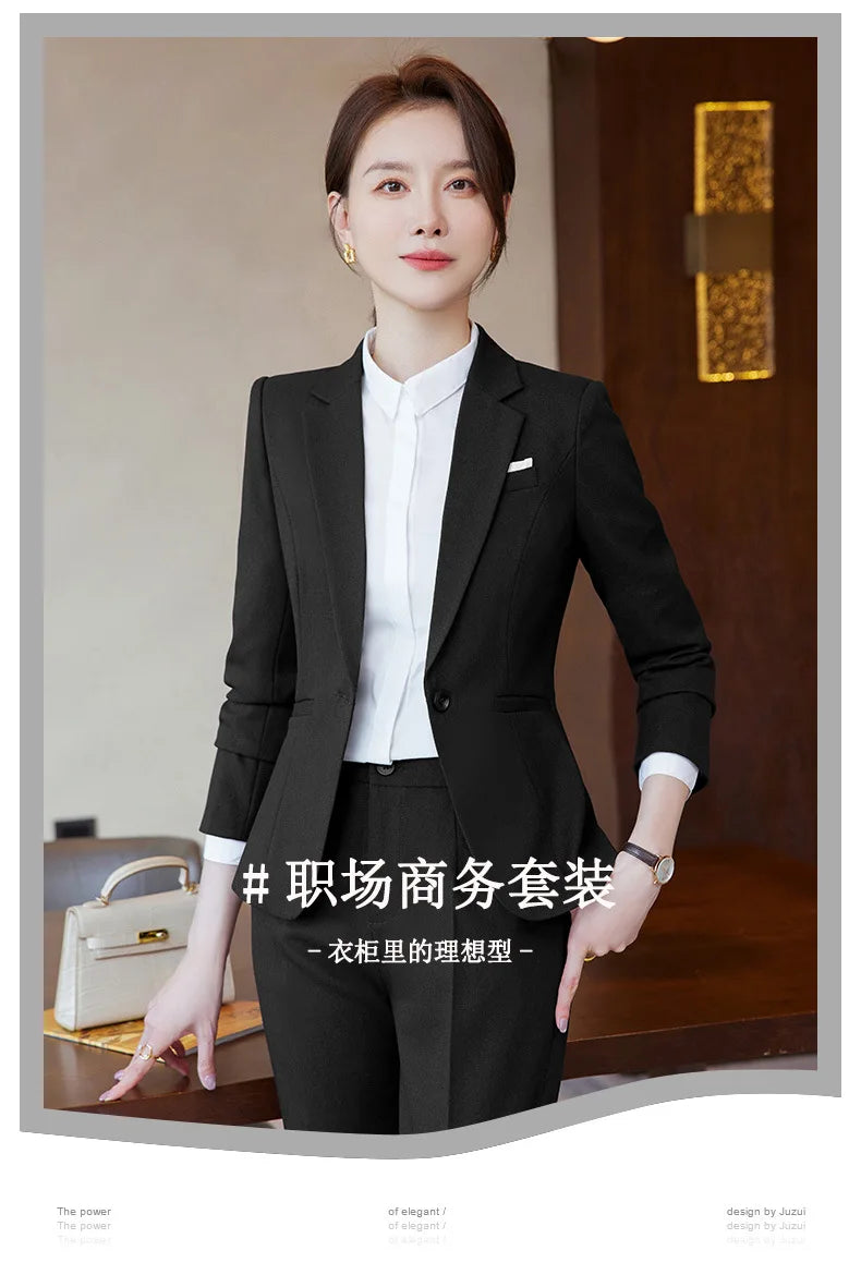 Ladies Office Work Wear Blazers Formal OL Styles Business Suits Pants and Jackets Coat Spring Autumn Professional Career Set