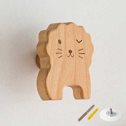 1PCS Solid Wood Hooks Cute Room Decor Animal Hook Wall Hanging Key Coat Hook Home Decoration Hanger Bathroom Kitchen Accessories