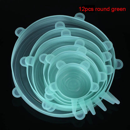 6/12Pcs/Lot Silicone Stretch Lids Universal Taper Pot Bowl Food Wrap Sealed Cover for Kitchen Cookware