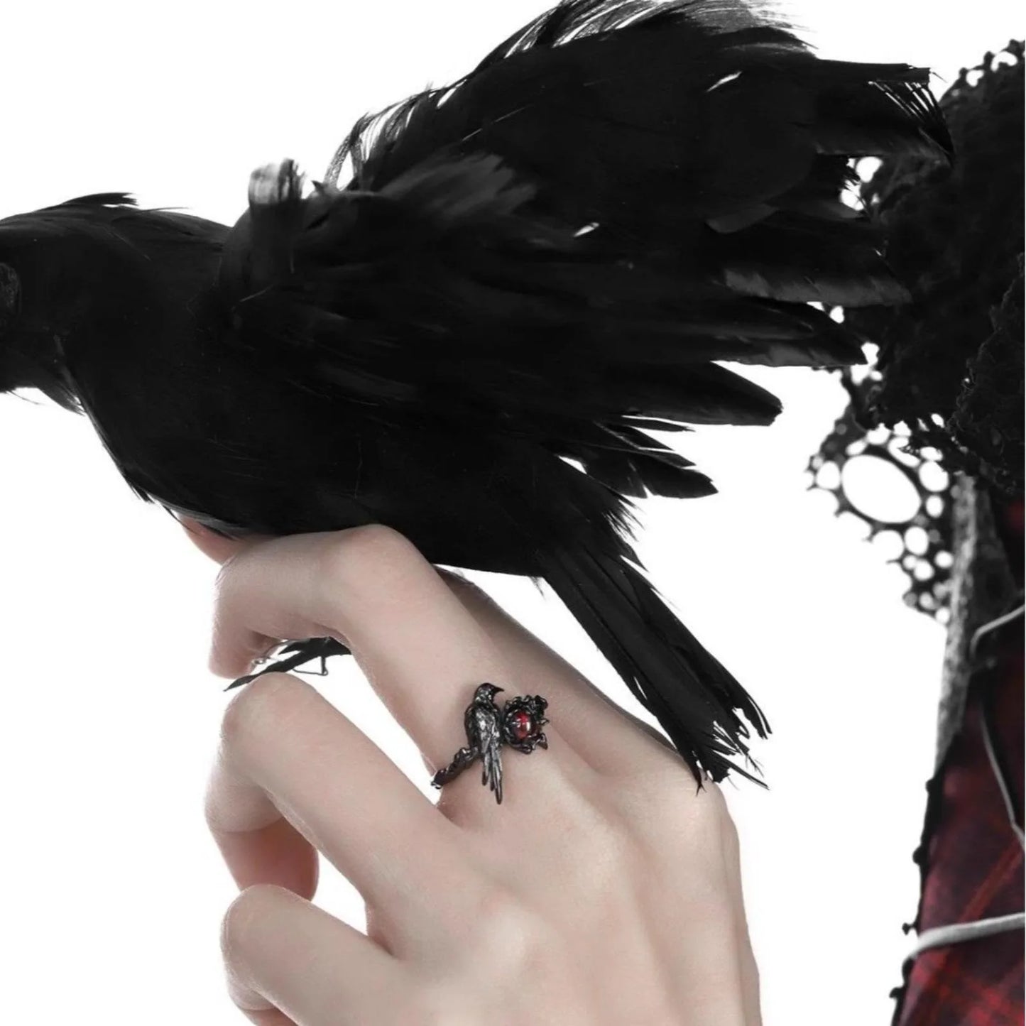 Black Raven Ring - Gothic Horror Handmade Artisan Rings, Promise Cubic Zirconia Jewelry Gift for Women