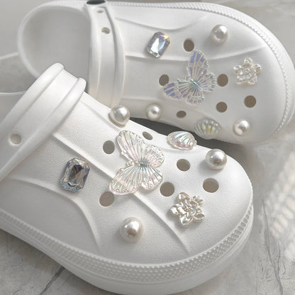 1 set 14pcs Transparent White Pearl Diamond Flower Shoes Decoration Charms Suitable For CROCS Clogs
