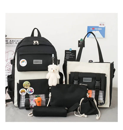 New Large-Capacity Primary School Junior High School Students Shoulders Backpack High School Five Sets of Multi-Compartment Fash