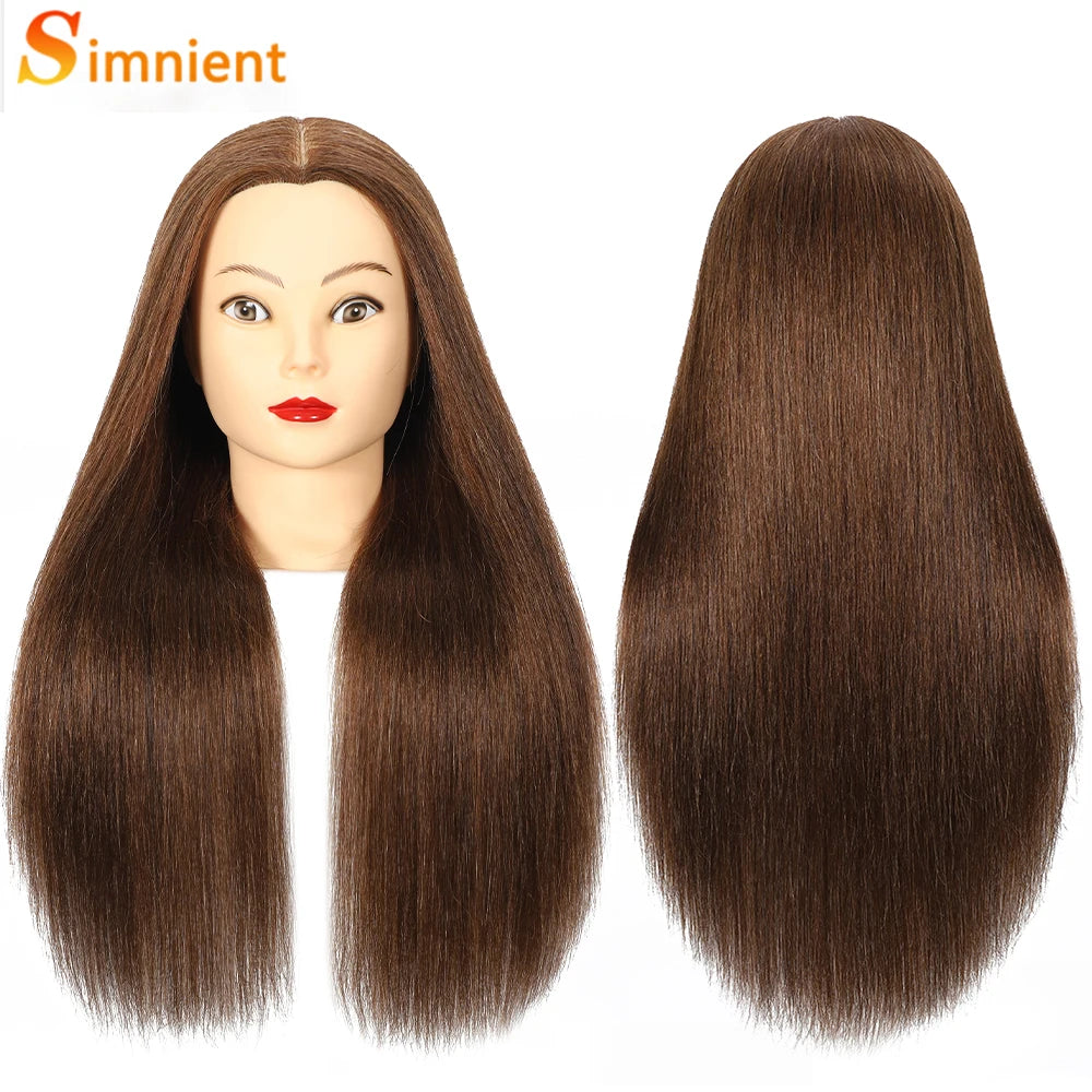 Female Mannequin Head with 22"100%Real Hair Cosmetology Manikin Head Hairdressing Practice Cutting Styling Training Doll Heads