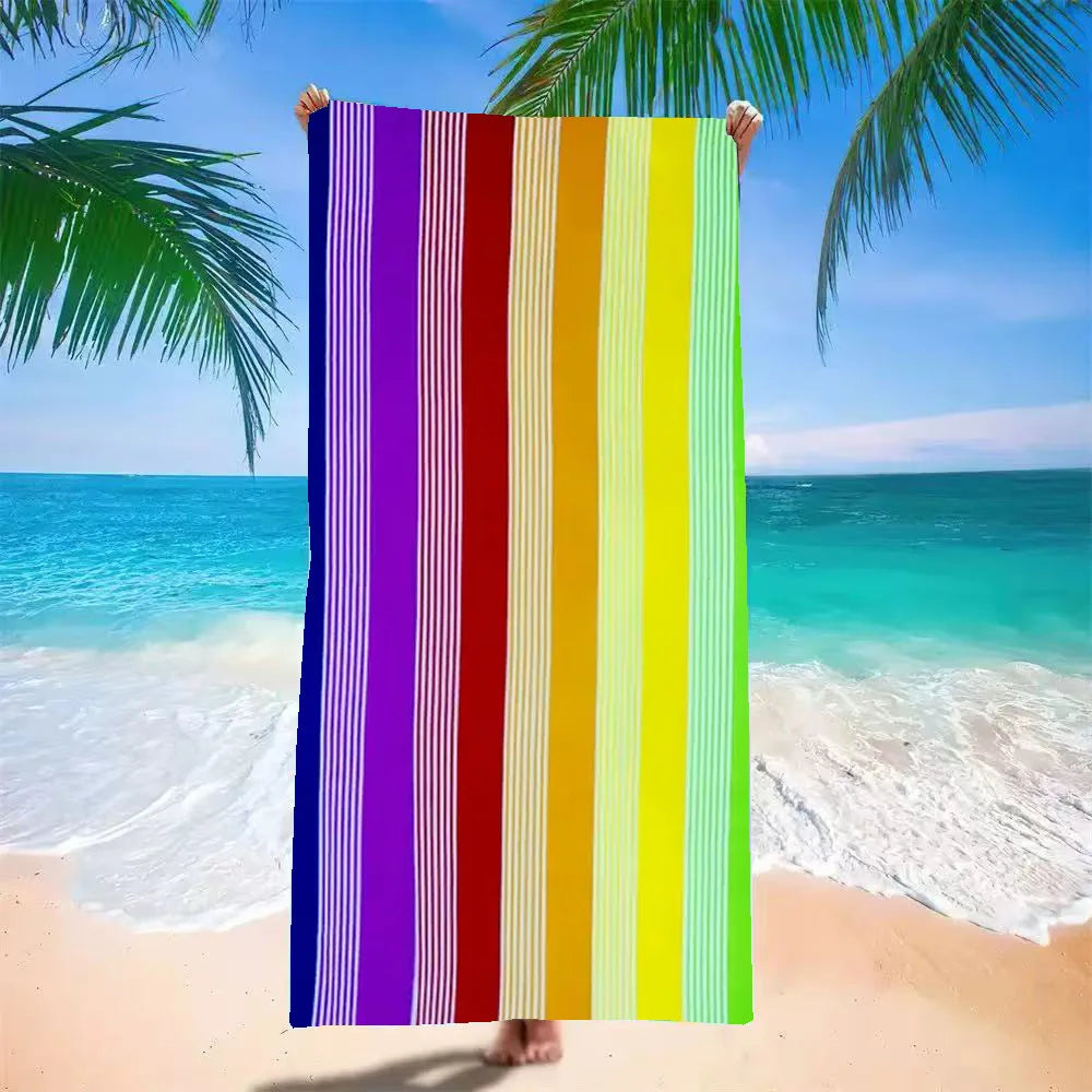 Oversized Beach Towel 280g/㎡ Microfiber, Rainbow Quick-Dry for Pool Travel, Tropical Design, Fade-Resistant & Washable