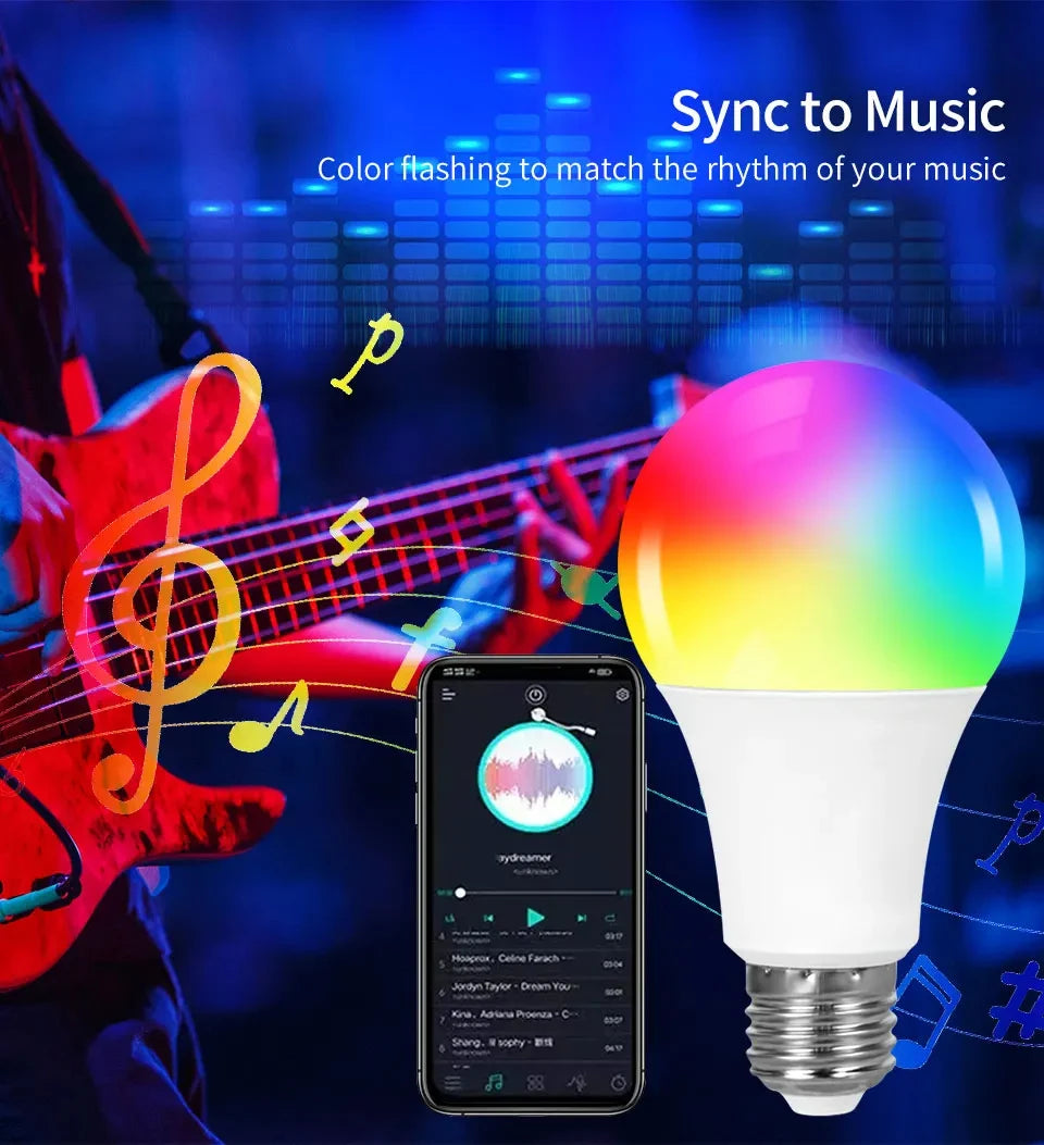 Smart Led Bulbs E27 Tuya Smart Life Bluetooth App Control 220V 110V RGB Lights Ampoules Home Decoration Spotlight Bombilla