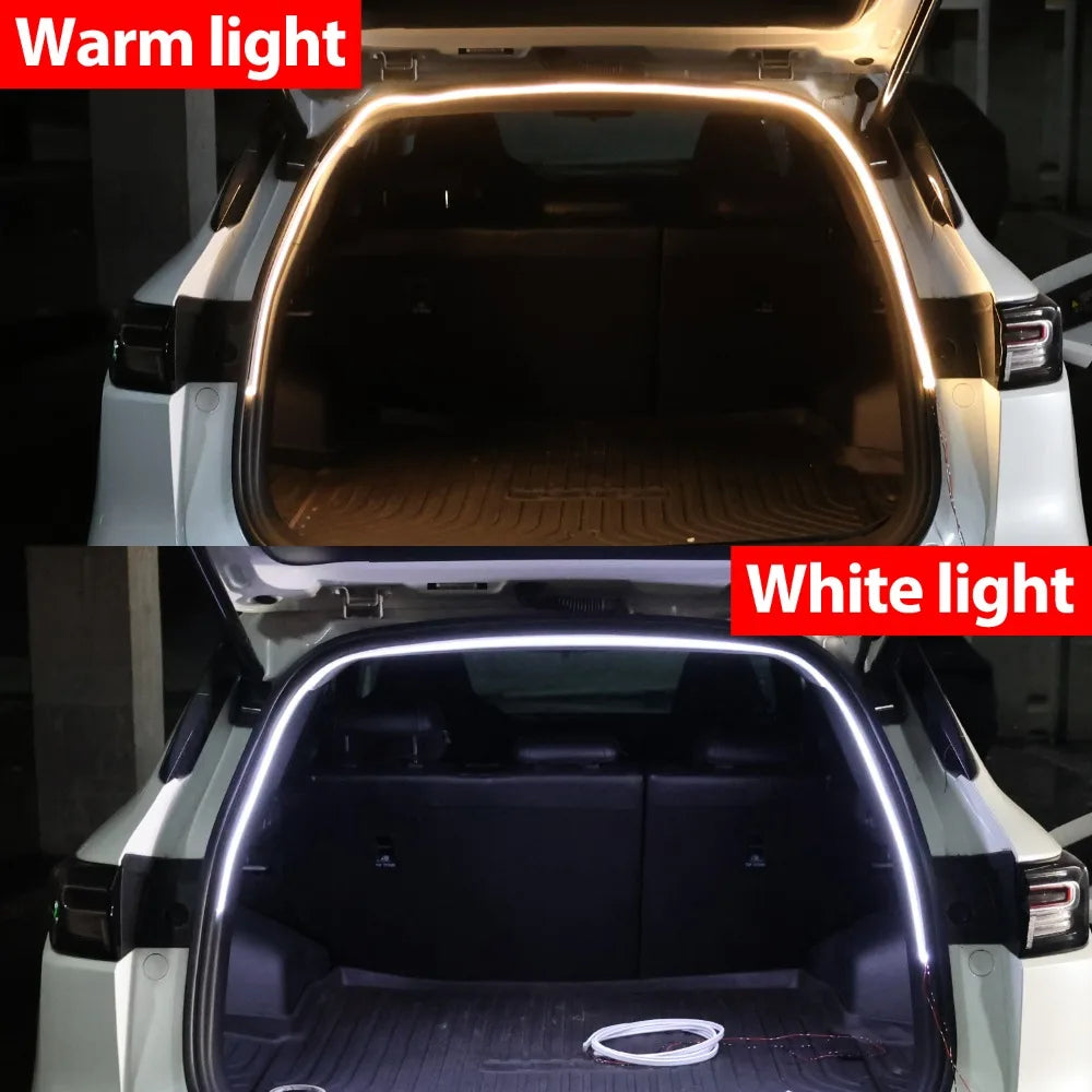 LED Car Trunk Atmosphere Light Strip Silicone Universal Cuttable Auto On Off Mood Lamp White Warm White Interior Decoration Kit
