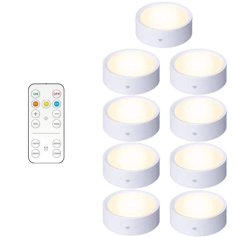 Smart Remote Control Cabinet Light Battery Powered Night Light Dimmable Warm/White Light Kitchen Light Closet Aisle Stairs Light