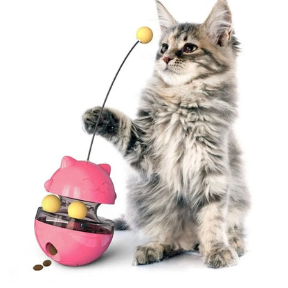 Interactive Cat Turntable Toys Treat Dispenser Self Play Cat Teasing Stick Tilting Tease Fun Training Cat Puzzle Feeder