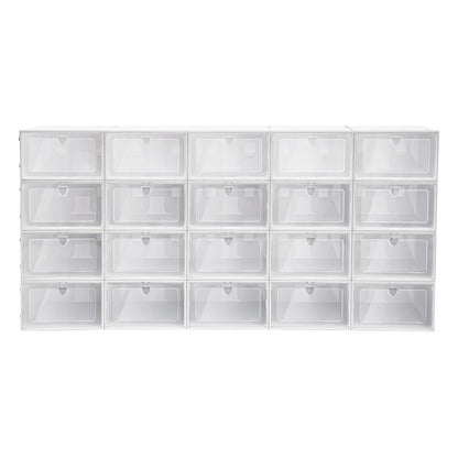 20Pcs Foldable Shoe Organizers Clear Plastic Sneaker Shoe Display Case with Lid White Shoe Box