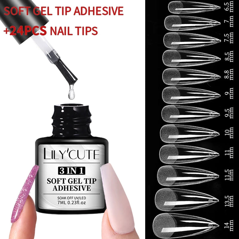 LILYCUTE 7ML Soft Gel Tip Adhesive Glue For False Tips Extend Press On Nails Nail Art Long Lasting Soak Off UV Gel Nail Polish