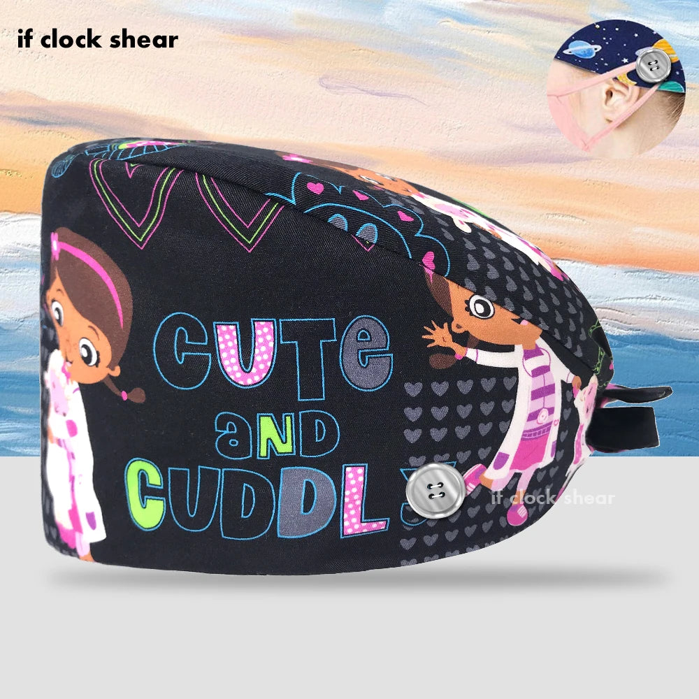 Printing Clinic Pharmacy Work Hat Dentistry Operating Room Doctor Scrubs Hats Adjustable Medical Nurse Accessories Surgical Caps