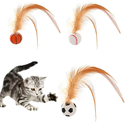 Cat Interactive Ball Toys Interactive Bouncy Ball with Feathers Cat Toys  for Indoor Cats and Kittens