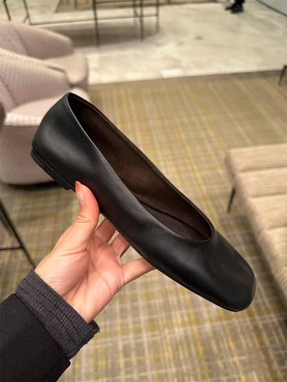 FEDONAS Fashion Classic Soft Genuine Leather Flats Shoes Elegant Basic Square Toe Flats Platforms Spring Summer Office Shoes