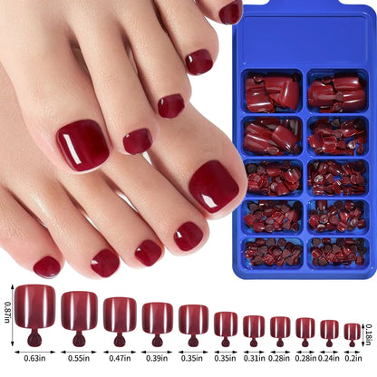 144pcs Short Square False Toe Nails Lake Blue/White/Red/Nude Press on Toenails Glossy Full Cover Toe Nails 100/120pcs Artificial