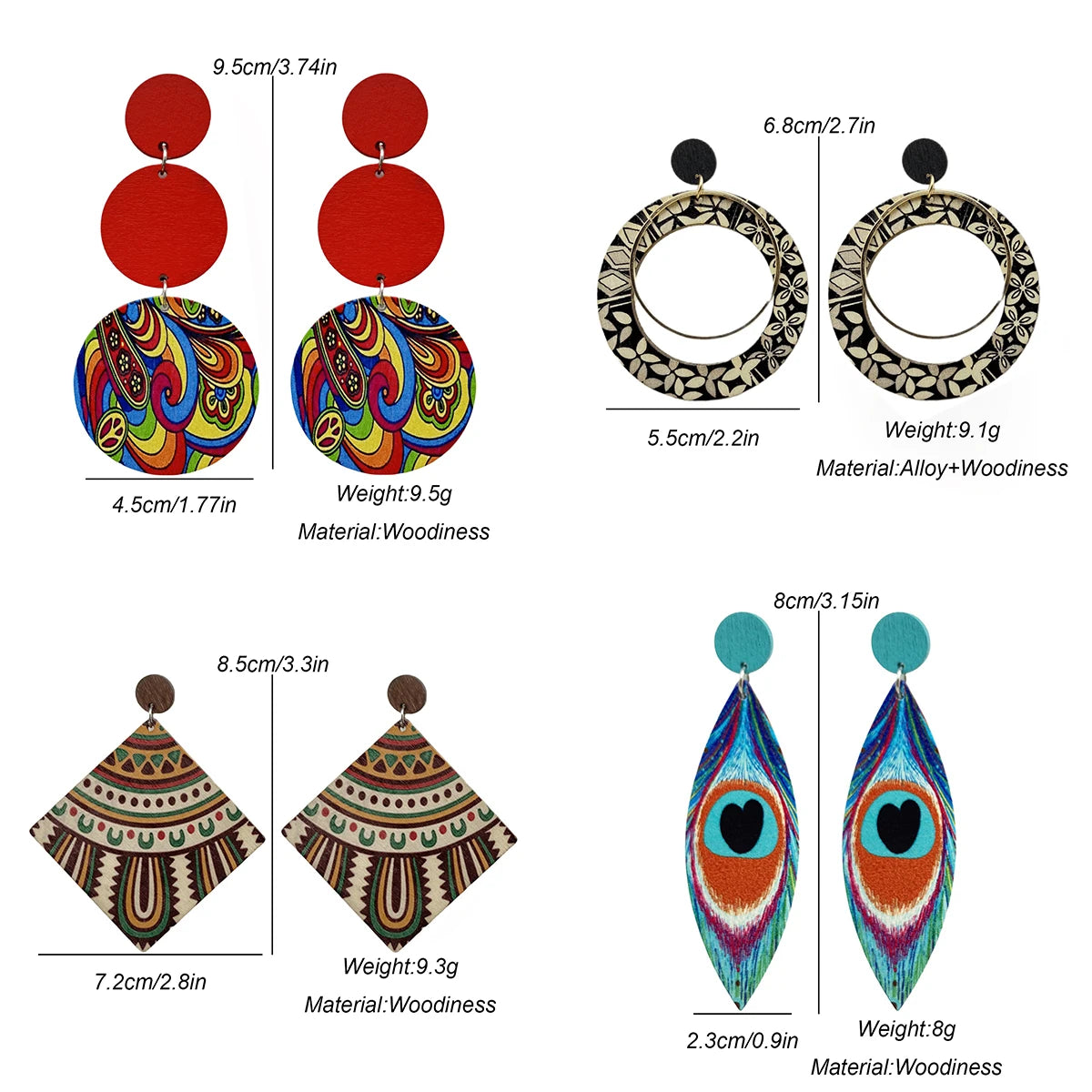 Bohemian Ethnic Big Colorful Painted Wooden Earrings for Women Creative Design Geometric Statement Dangle Earring Female Jewelry