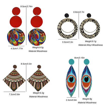 Bohemian Ethnic Big Colorful Painted Wooden Earrings for Women Creative Design Geometric Statement Dangle Earring Female Jewelry