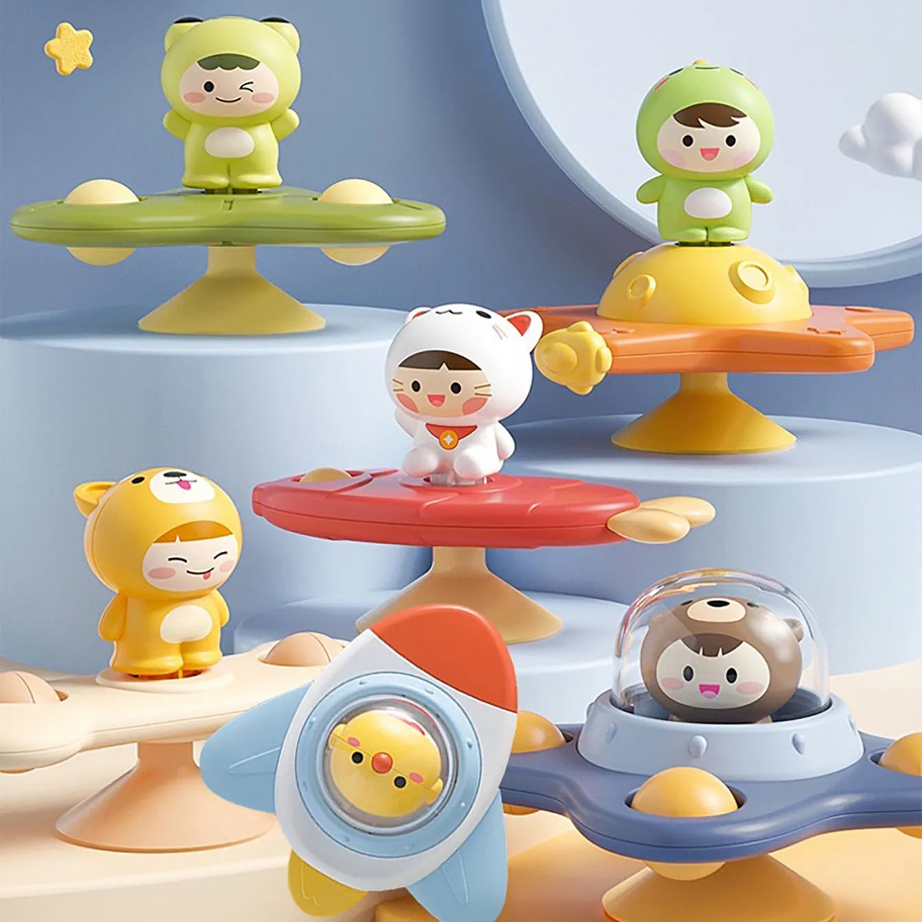 Baby Soothe Toy Cartoon Airplane Soothe Baby Artifact Baby Bath Fun Sucker Spinner Early Education Table Games