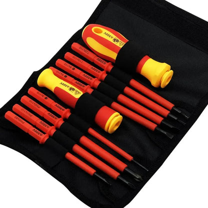 10PCS Insulated Screwdriver with an Interchangeable Head Plum Blossom Head Slotted Head