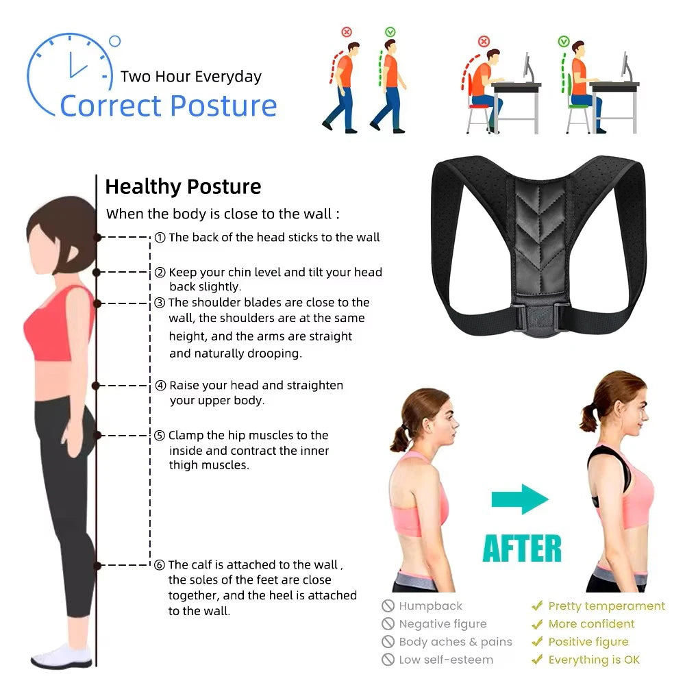 Back Posture Correction Belt Hunchback Corrector Adult Men and Women Sitting Posture Correction Belt Shoulder Straight Back