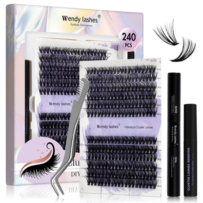 Wendy DIY Lash Extension Kit With 0.07 Thickness 280 PCS Lash Clusters Lash Bond And Seal Lash Glue Remover And Lash Tweezers