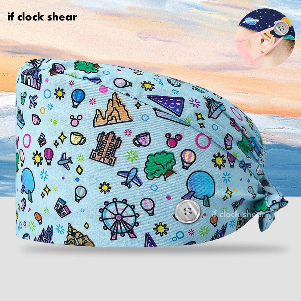 Printing Clinic Pharmacy Work Hat Dentistry Operating Room Doctor Scrubs Hats Adjustable Medical Nurse Accessories Surgical Caps