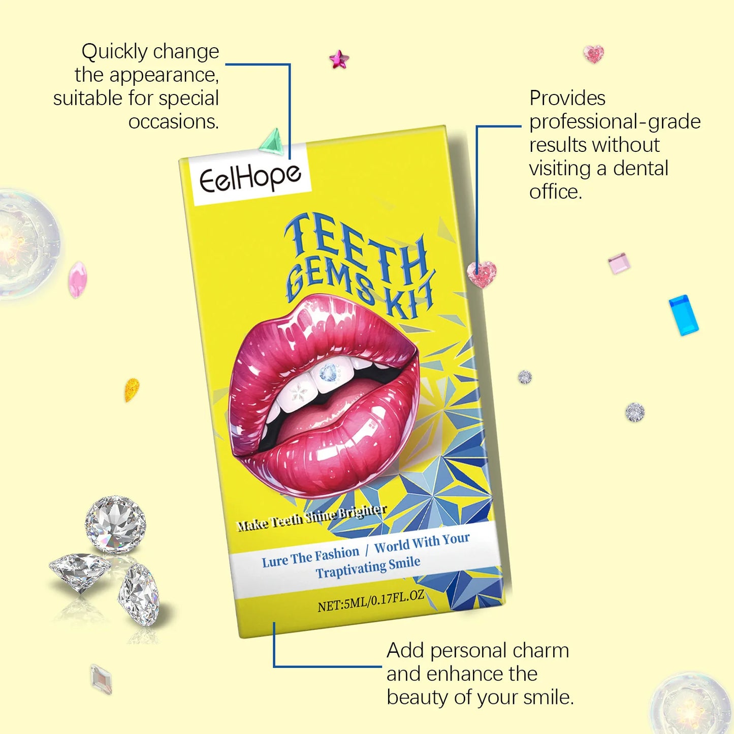 Eelhope Dental Diamond Decoration Set Teeth Fashion Beauty Decoration Diamond Lights up Personality Shining Dental Diamond