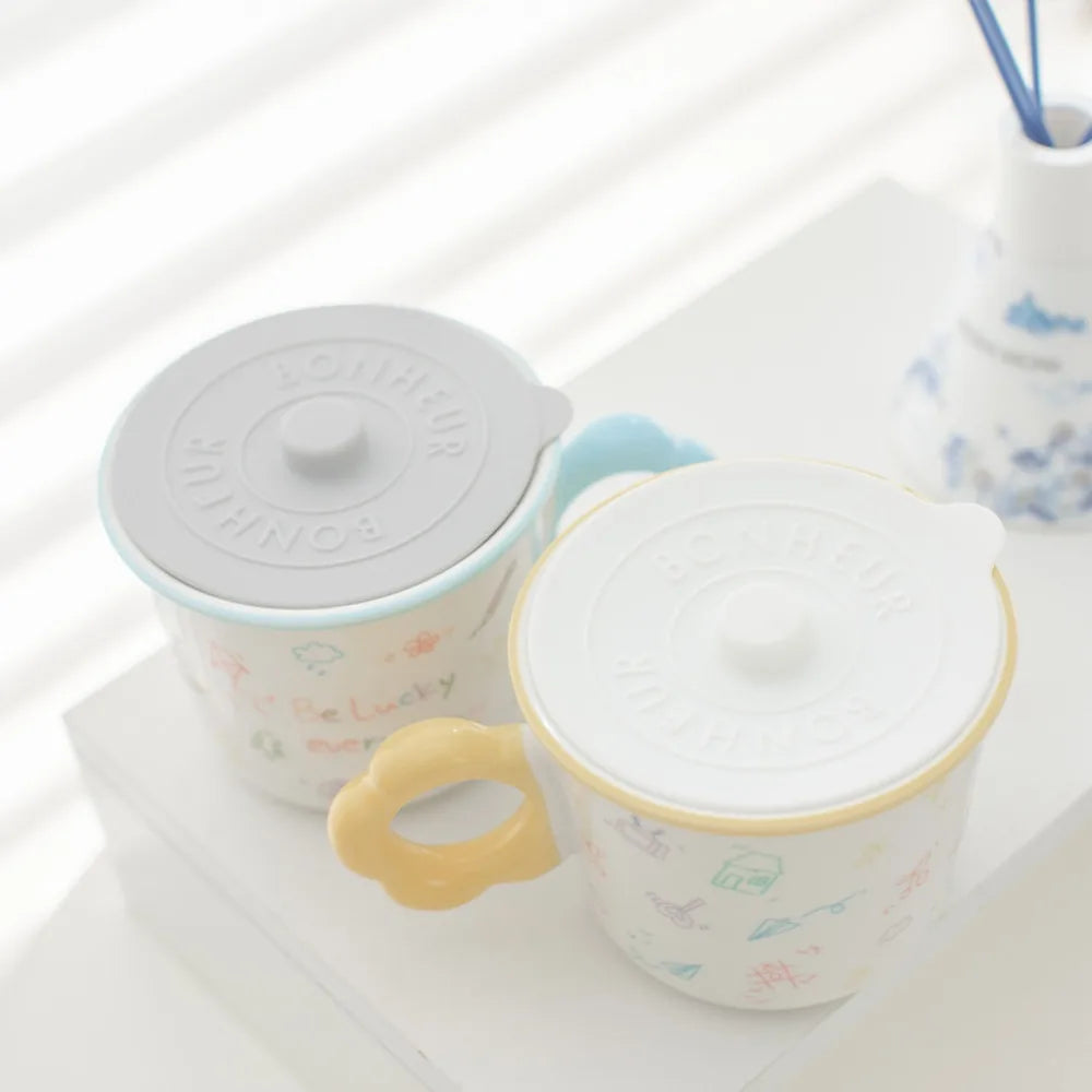 Mugs Lid With Convex Handle Silicone Glass Cup Cover Round Heat-Resistant Cup Lid Dustproof Universal Mug Sealed Cap Pantry