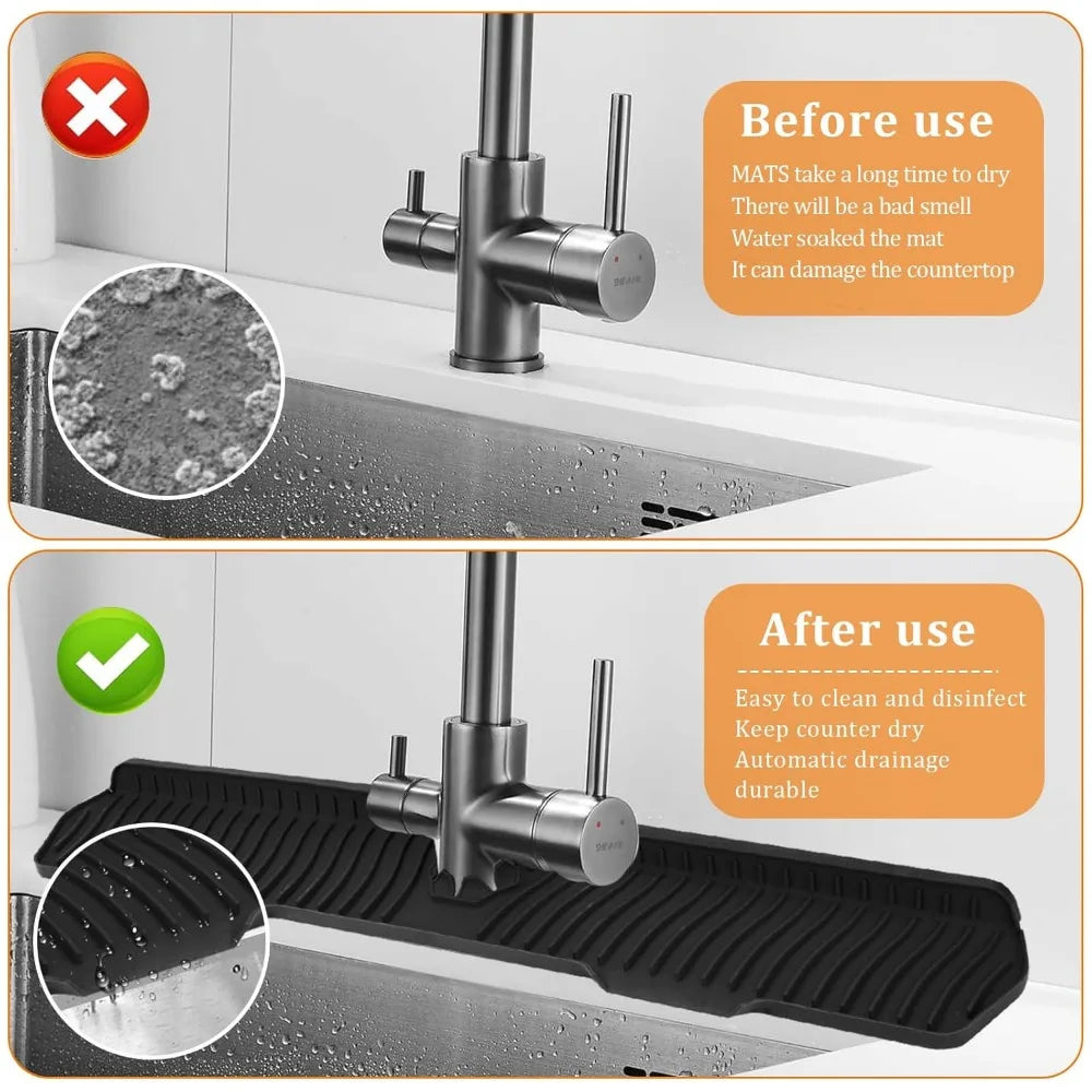 24/29.5inch Kitchen Sink Splash Guard,Silicone Draining Mat for Sink,Sink Protectors for Kitchen Sink Mat, Splash Guard Kitchen