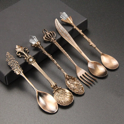 6pcs Set Ice Cream Spoon Jam Spoon Dessert Spoon Zinc Alloy Coffee Spoon Tableware Kitchen Uten Vintage Palace Coffee Spoon