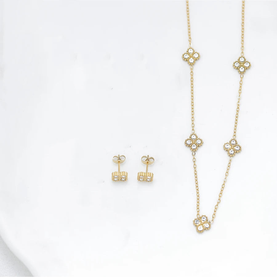 316L Stainless Steel Zircon Splicing Golden Flowers Necklace Earrings Women Girl Set New Trend Non-fading Jewelry Suit