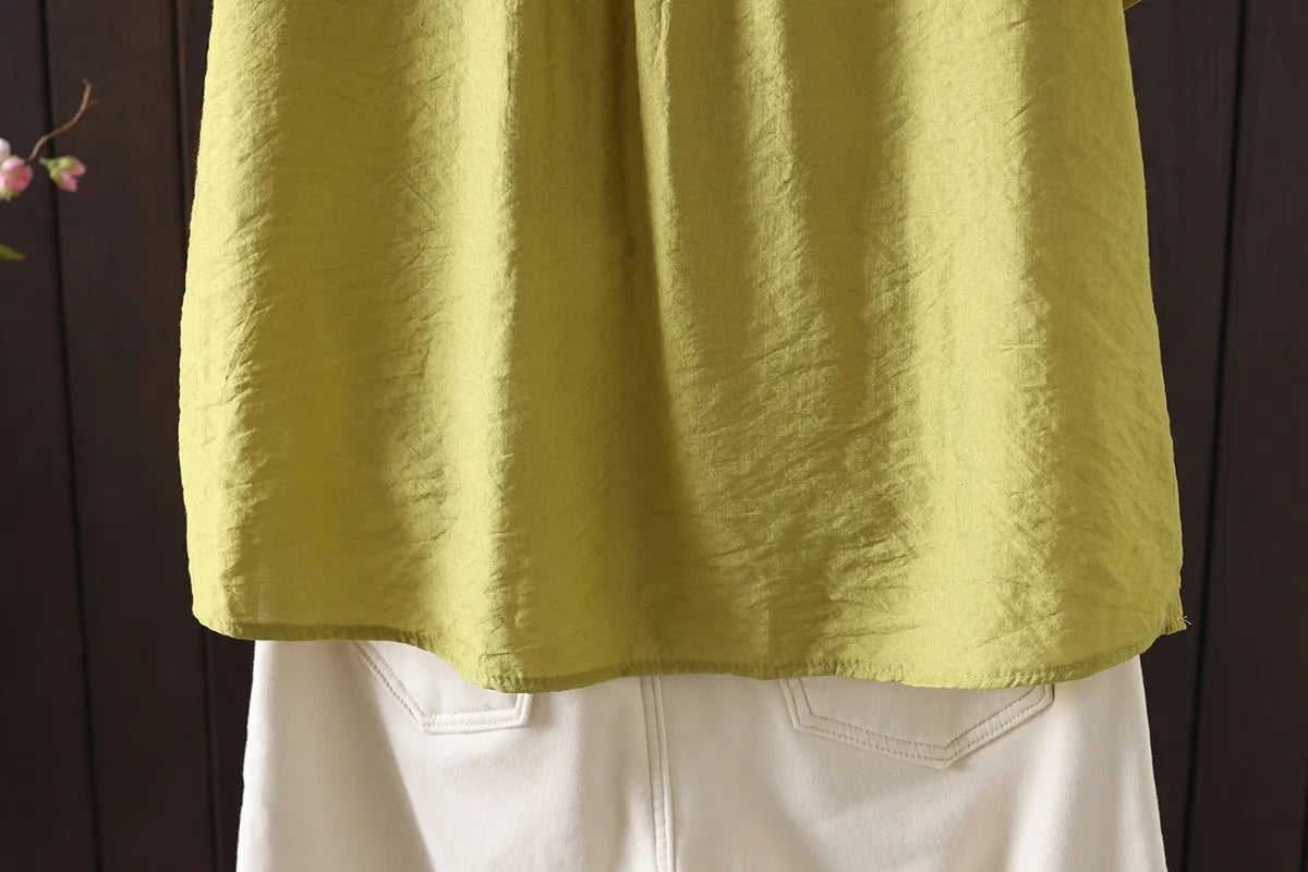 Women Clothing Streetwear Casual Fashion Elegant Cotton Linen Embroidery Vintage Clothes Tops Shirts for Women Tees