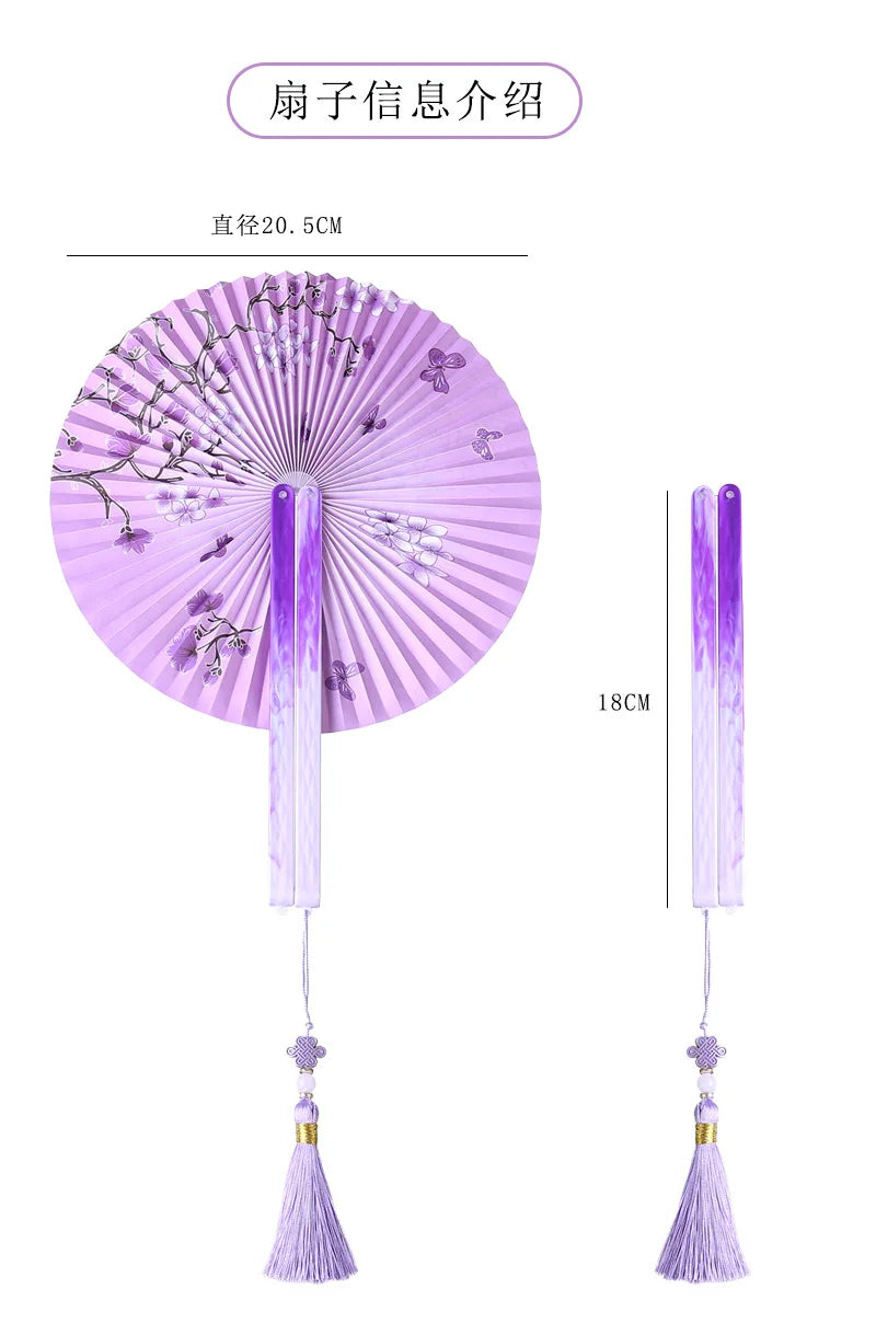 Magnetic Folding Round Fan Chinese Antique Style Dancer Hanfu Fan Student Gift Wedding Perform Dance Party Fan Photography Prop