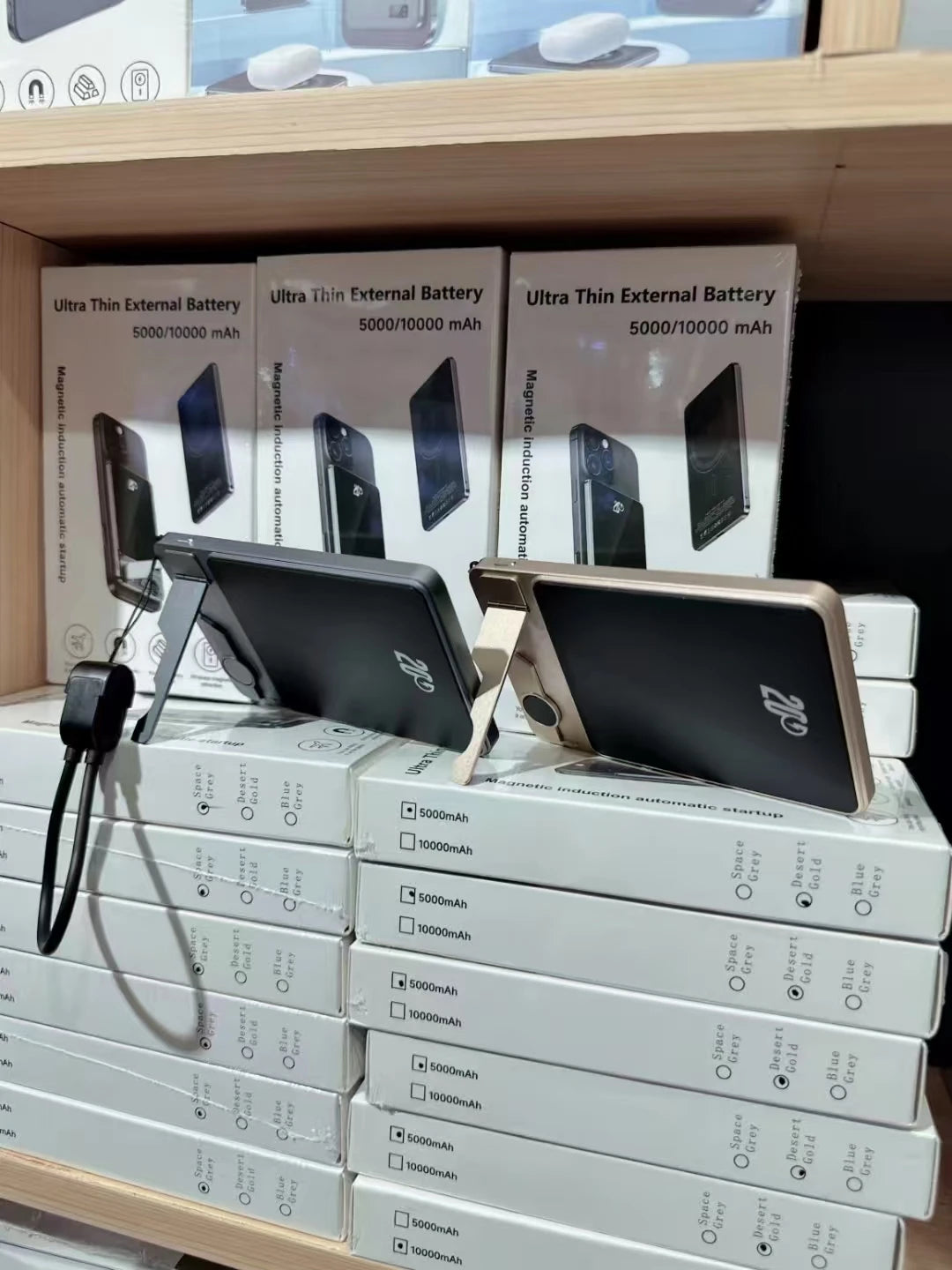 Portable Charger Powerbank With Cable PD20W Power Bank Wireless 15W With Phone Holder LED Display Mobile Phone Backup Battery