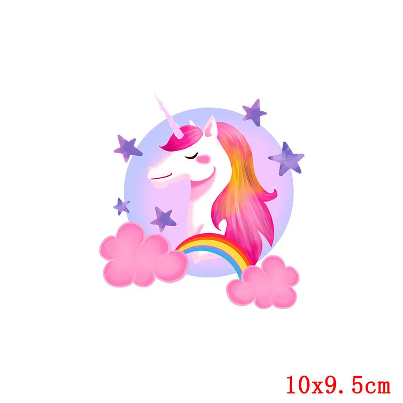 Rainbown Unicorn Heat Thermal Transfer For Clothes Cute Cartoon Iron-On Transfers Sticker On Babys Clothes DIY Aniaml Applique