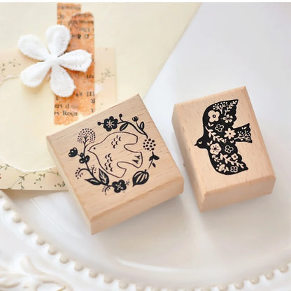Stamp Scrapbooking Supplies Flower Petal Birds Stationary Kawaii Wooden Stamps