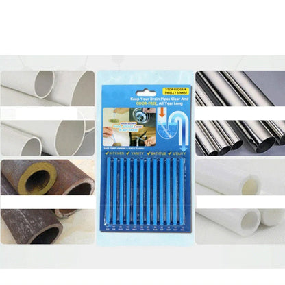 12Pc 10cm Solid Sani Sticks Oil Decontamination Kitchen Toilet Bathtub Drain Cleaner Sewer Pipe Eliminate Odor Clog Cleaning Rod