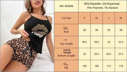 Summer Pajamas Women's Printed Suspenders Elastic Shorts Two-Piece Suit Comfortable Home Leisure Sexy Ladies Pajamas Homewear