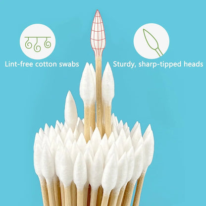 100/300PCS 6 Inch Precision Tips Cotton Swabs - Long Wooden Stick Cotton Buds Pointed Cotton Swabs With Case - Cotton