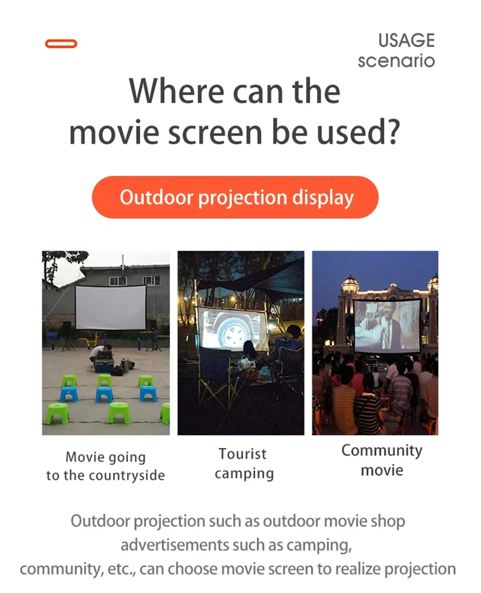 16:9 Portable Projector Screen Simple Projector Curtain 72/84/100/120/150 inch HD Display Screen Home Cinema Theater Movie Home