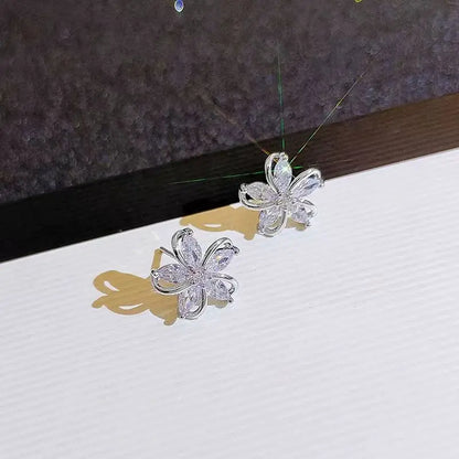 Dainty Flower Stud Earrings for Women Piercing Cartilage Ear Ring Cute Zircon Gold Color Women's Aesthetic Jewelry Gift