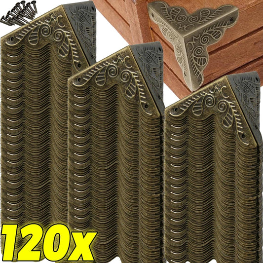 Wooden Box Corner Protector Metal Edge Corners Guard Cover with Screws DIY Wood Case Furniture Decorative Vintage Carved Corners