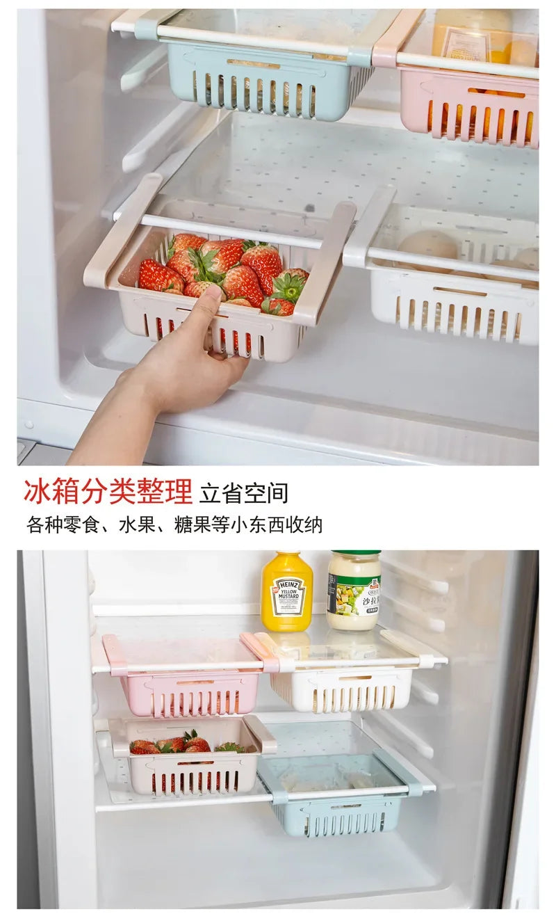 Fridge Organizer Drawer-Storage Rack Refrigerator-Storage Basket Flexible Expandable Storage Fresh Box Freezer Box Organize