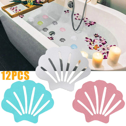 12pcs Shell Shape Anti Slip Stickers Anti Slip Bath Grip Stickers Shower Strips Pad Waterproof Adhesive Floor Safety Tape