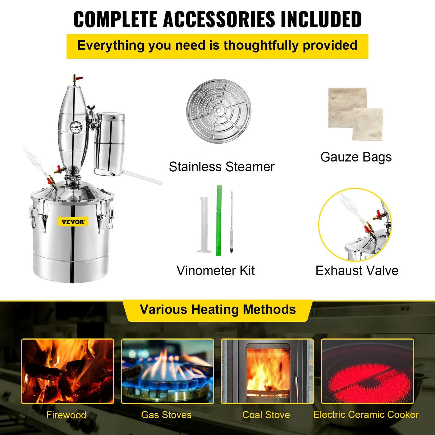 SucceBuy 20L 30L 50L 70L Alcohol Distiller Machine Beer Brewing Equipment Wine Moonshine Apparatus Dispenser Kit Home Appliance