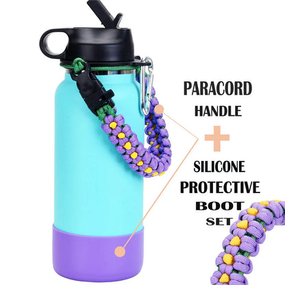 Paracord Handle For Wide Mouth Water Bottle And Silicone Sleeve Boot Compatible With Hydro Flask Tumblers Accessories